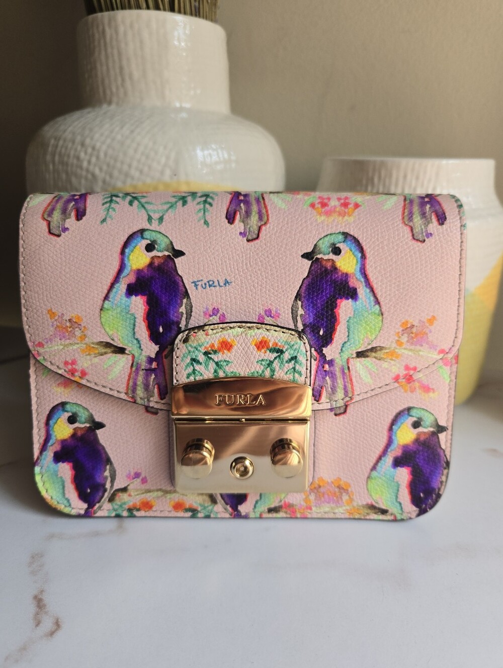 Limited Edition Furla Metropolis Toni Camelia Bird Print Crossbody Bag